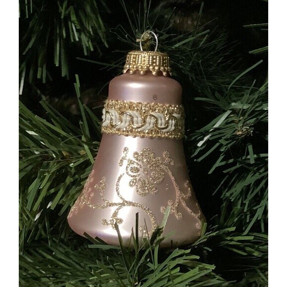 Krebs PINK GOLD Glitter Lace RIBBON Floral Christmas Ornaments SHABBY Victorian - Picture 6 of 15
